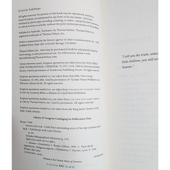 Heaven is for Real Book A Little Boy's of His Trip; by Todd Burpo Paperback 2010 - Picture 7 of 7